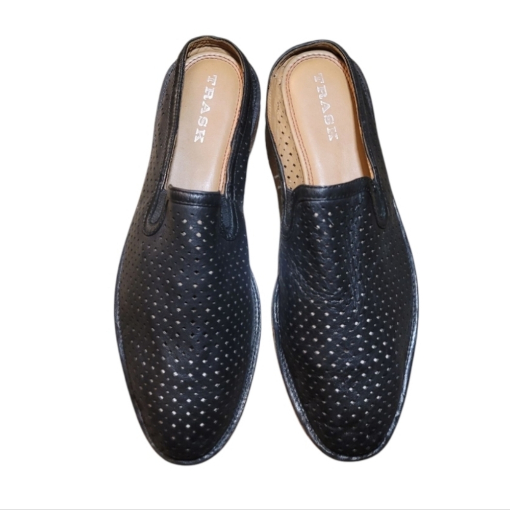 Trask Black Leather Perforated Ashley Mule Leather Loafer Slip On Size 9M